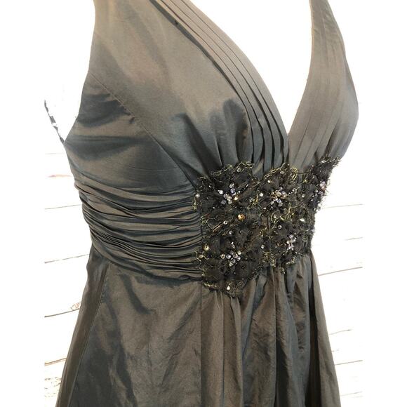 BCBG Maxazria ruched Sequence black cocktail deep V front open back dress size 4 - Picture 2 of 12